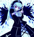  artist_request black_dress black_wings cross-laced_clothes crossed_arms dress frilled_sleeves frills hairband long_hair long_sleeves looking_at_viewer lowres pink_eyes rozen_maiden silver_hair solo suigintou wings 