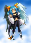  artist_request asymmetrical_wings bad_anatomy blue_hair closed_eyes dizzy guilty_gear ribbon solo tail tail_ribbon thighhighs wings 