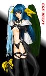  artist_request asymmetrical_wings blue_hair dizzy guilty_gear red_eyes ribbon solo tail tail_ribbon thighhighs wings 