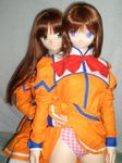  cosplay doll figure long_sleeves lowres multiple_girls orange_shirt panties photo shirt uchuu_no_stellvia underwear 