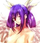  artist_request asymmetrical_wings blue_hair breasts dizzy gradient_hair guilty_gear large_breasts lowres multicolored_hair purple_hair red_eyes solo topless upper_body wings 