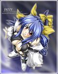  artist_request bad_perspective blue_hair breasts dizzy from_above guilty_gear large_breasts long_sleeves red_eyes ribbon solo tail tail_ribbon thighhighs 