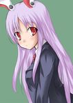  animal_ears bunny_ears closed_mouth face green_background long_hair long_sleeves nakamura_kusata purple_hair red_eyes reisen_udongein_inaba solo touhou 