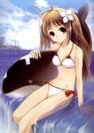  animal bikini brown_eyes brown_hair copyright_request day highres koin_(foxmark) partially_submerged sitting solo swimsuit water whale 