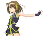  armpits artist_request bad_anatomy belt brown_hair closed_eyes dress fingerless_gloves gloves hair_ornament hairclip lyrical_nanoha magical_girl mahou_shoujo_lyrical_nanoha mahou_shoujo_lyrical_nanoha_a's no_jacket outstretched_arm short_dress simple_background sleeveless sleeveless_dress solo white_background x_hair_ornament yagami_hayate 