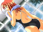  artist_request ass back competition_school_swimsuit from_behind green_eyes kimi_ga_nozomu_eien long_hair one-piece_swimsuit red_hair solo suzumiya_akane swimsuit towel 