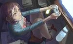  bob_cut brown_eyes brown_hair closed_mouth copyright_request game_console handheld_game_console long_sleeves nao_(artist) playing_games playstation_portable raglan_sleeves short_hair shorts socks solo video_game xbox_360 
