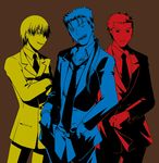  archer cigarette fan fate/stay_night fate_(series) formal gilgamesh lancer long_sleeves male_focus multiple_boys multiple_monochrome necktie one_eye_closed suit 