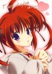  :o ahoge blush bow bowtie brown_hair close-up cover cover_page doujin_cover highres hood jacket kinohara_hikaru long_sleeves looking_at_viewer lyrical_nanoha mahou_shoujo_lyrical_nanoha open_clothes open_jacket open_mouth pink_background purple_eyes rating simple_background solo takamachi_nanoha twintails upper_body 