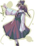  ascot bow capelet daisy flower hair_bow hakurei_reimu large_bow light_brown_hair loafers long_hair long_sleeves pleated_skirt ponytail profile shoes simple_background skirt skirt_set sleeves_past_wrists solo takanashi_akihito tiptoes touhou vest white_background white_legwear wide_sleeves 