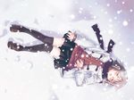  closed_eyes long_sleeves miniskirt nyaou original sad sad_girl_in_snow scarf skirt snow snowing socks solo sweater thighhighs zettai_ryouiki 