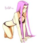  all_fours bikini fate/stay_night fate_(series) glasses halterneck long_hair purple_eyes purple_hair rider sketch solo swimsuit translated very_long_hair yu_65026 
