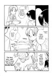  2girls animal_ears comic futaba_channel greyscale hard_translated hinemosu_notari long_sleeves marvel medoi monochrome multiple_boys multiple_girls nijiura_maids spider-man spider-man_(series) translated tsundere 