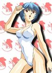  artist_request ayanami_rei blue_hair breasts casual_one-piece_swimsuit cleavage covered_nipples highleg highleg_swimsuit medium_breasts neon_genesis_evangelion nerv one-piece_swimsuit open_mouth red_eyes short_hair solo swimsuit 