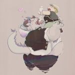  &lt;3 2019 anthro behemoth_(housamo) blush butt clothing dumdum duo eyes_closed human male mammal monster overweight overweight_male pants shirt teeth tokyo_afterschool_summoners video_games 