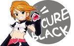  brown_eyes character_name cure_black earrings elbow_gloves futari_wa_precure gloves heart ixy jewelry magical_girl midriff misumi_nagisa navel orange_hair precure short_hair solo 