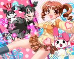  angry black_hair blue_eyes brown_eyes brown_hair bunny drill_hair dual_persona flower heart kuromi kurumi_nui multiple_girls my_melody nagare onegai_my_melody open_mouth rose short_twintails skirt twintails yumeno_uta 