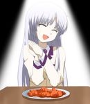  ^_^ angel_beats! blazer closed_eyes food jacket kayaku_(banban) long_hair mapo_doufu school_uniform silver_hair smile solo tears tenshi_(angel_beats!) 