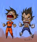  black_hair dragon_ball dragon_ball_z male_focus multiple_boys open_mouth randis screaming son_gokuu spiked_hair teeth vegeta 