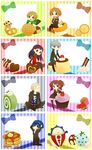  4girls amagi_yukiko bad_id bad_pixiv_id black_eyes black_hair blue_eyes brown_eyes brown_hair butter cabbie_hat cake checkerboard_cookie chibi chocolate chocolate_heart cookie cupcake food fruit grey_hair hairband hanamura_yousuke hat heart highres houndstooth ice_cream kujikawa_rise kuma_(persona_4) long_hair multiple_boys multiple_girls narukami_yuu orange pancake persona persona_4 popsicle pretzel pudding satonaka_chie school_uniform serafuku shirogane_naoto stack_of_pancakes swiss_roll syrup tatsumi_kanji tayako thighhighs unmoving_pattern wafer_stick 