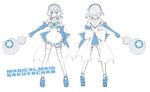  angeltype apron bare_shoulders blue_eyes bow braid breasts character_name character_sheet cleavage concept_art elbow_gloves english frills gloves hair_bow high_heels izayoi_sakuya legs magical_girl maid maid_headdress medium_breasts moon multiple_views ribbon shoes short_hair simple_background star thigh_strap thighhighs touhou turnaround twin_braids wand white_hair white_legwear wing_collar zettai_ryouiki 
