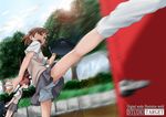  bad_id bad_pixiv_id brown_eyes brown_hair foreshortening kicking kneepits lens_flare misaka_mikoto motion_blur multiple_girls school_uniform shirai_kuroko short_hair to_aru_kagaku_no_railgun to_aru_majutsu_no_index wan-taka 