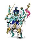  arms atlus blue_hair blue_skin demon green_skin persona polearm shin_megami_tensei spear sword weapon 