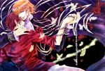  beatrice blonde_hair blood blue_eyes bug butterfly chain flower genderswap genderswap_(ftm) insect kaoru male_focus multiple_boys red_hair rose umineko_no_naku_koro_ni ushiromiya_battler 