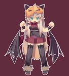  aqua_eyes bat_wings bow clenched_hand clenched_hands full_body hair_ribbon hat jack-o'-lantern long_hair looking_at_viewer open_mouth original outline panties pumpkin ribbon see-through solo thighhighs underwear very_long_hair wings wristband zankuro 