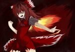  achi_cirno alternate_color alternate_element bad_id bad_pixiv_id ban_(bannyata) cirno fiery_wings fire red_eyes solo touhou wings 