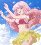  baka_to_test_to_shoukanjuu bikini blush bra breasts cap female highres himeji_mizuki lingerie long_hair outdoors pink_hair screencap sky smile solo swimsuit underwear 