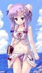  alternate_hairstyle bad_id bad_pixiv_id bikini book bun_cover cetera crescent crescent_hair_ornament double_bun hair_ornament hairclip holding lowres navel oekaki patchouli_knowledge purple_hair solo swimsuit touhou 