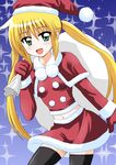  bad_id bad_pixiv_id blonde_hair breasts christmas gloves green_eyes hayate_no_gotoku! highres ken_(haresaku) long_hair midriff red_gloves sack santa_costume sanzen'in_nagi small_breasts solo thighhighs 