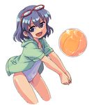  ball beachball blue_eyes blue_hair child face glasses hood hoodie inazuma_eleven inazuma_eleven_(series) itsuki_(otsugei) oekaki one-piece_swimsuit otonashi_haruna short_hair smile solo swimsuit 