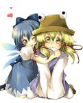  bad_id bad_pixiv_id blonde_hair blue_eyes blue_hair cirno hug lowres matos moriya_suwako multiple_girls short_hair touhou wings yellow_eyes 