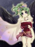  1girl bracelet cape cold crossed_arms detached_sleeves earrings female final_fantasy final_fantasy_vi green_hair jewelry kurokichi_yo long_hair outdoors ponytail purple_eyes sky snow solo tina_branford violet_eyes 