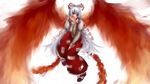  berugamottotto fiery_wings fire fujiwara_no_mokou highres long_hair pants solo touhou wings 