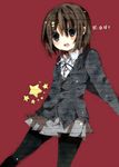  bad_id bad_pixiv_id blazer brown_eyes brown_hair hair_ornament hairclip highres hirasawa_yui jacket k-on! obinata_hemu pantyhose school_uniform short_hair skirt solo 