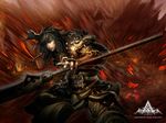  armor atlantica_online black_hair braid highres long_hair male male_focus polearm scale_armor spear weapon zhao_yun 