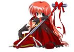  alternate_hairstyle black_gloves blue_eyes bow full_body gloves graf_eisen hair_down hammer hat long_hair long_sleeves looking_at_viewer lyrical_nanoha magical_girl mahou_shoujo_lyrical_nanoha mahou_shoujo_lyrical_nanoha_a's nonohara_nyorai red_hair ribbon simple_background smile solo untied vita white_background 