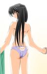  artist_request ass back back-print_panties black_eyes black_hair blue_panties butt_crack copyright_request cup from_behind long_hair looking_back mug panties print_panties solo standing topless underwear underwear_only 