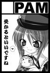  :x black_border blush border circle_cut close-up closed_mouth doll face greyscale hair_between_eyes hat heart holding monochrome ribbon rozen_maiden smile solo souseiseki spoken_heart suigintou tachibana_surimu top_hat upper_body 