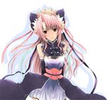  akahoshi_kenji bare_shoulders belt black_gloves brown_eyes copyright_request dress gloves long_hair pink_hair ribbon solo 