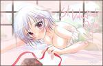  blush breasts cleavage copyright_request izumi_tsubasu large_breasts red_eyes ribbon short_hair solo valentine 