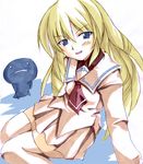  animal artist_request beige_legwear blonde_hair blue_eyes blush giant_salamander long_hair long_sleeves looking_at_viewer nanjou_misao necktie pani_poni_dash! pleated_skirt sailor_collar salamander skirt solo thighhighs very_long_hair zettai_ryouiki 