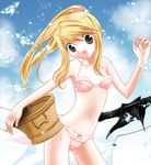  artist_request blonde_hair bow bow_panties bra brown_eyes clothesline frilled_panties frills fullmetal_alchemist lingerie long_hair open_mouth panties pink_panties polka_dot polka_dot_panties ponytail side-tie_panties snowing solo standing underwear underwear_only winry_rockbell 