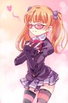  blush copyright_request glasses holding_to_chest inato_serere long_sleeves solo striped striped_legwear thighhighs twintails valentine 