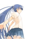 blue_hair copyright_request jirou_(chekoro) long_hair perspective ponytail skirt solo very_long_hair 