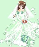  artist_request blush bouquet bridal_veil bride brown_hair dress flower heterochromia long_hair rozen_maiden solo suiseiseki veil wedding_dress 