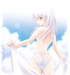  ass back blush cloud copyright_request day from_behind long_hair looking_back panties red_eyes saeki_touma sky solo standing topless towel underwear underwear_only white_hair white_panties 